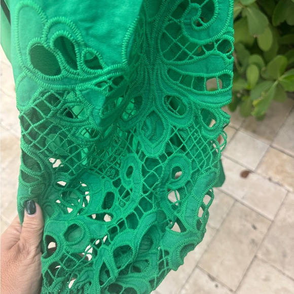 Elegant Green Mini Dress with Embroidered Long Sleeves - Picture 5 of 6